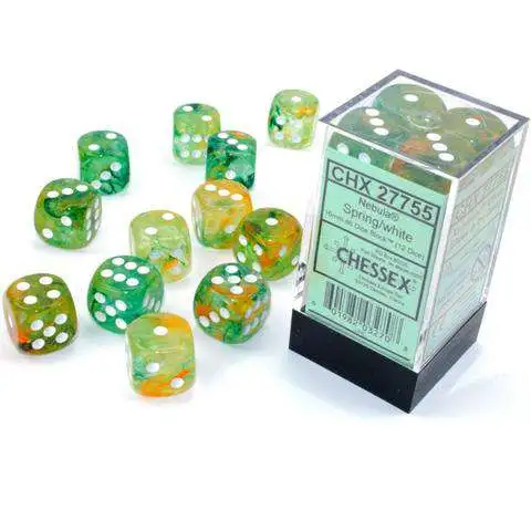 Chessex Nebula 16mm 12-Count d6 Dice Block [Spring / White]