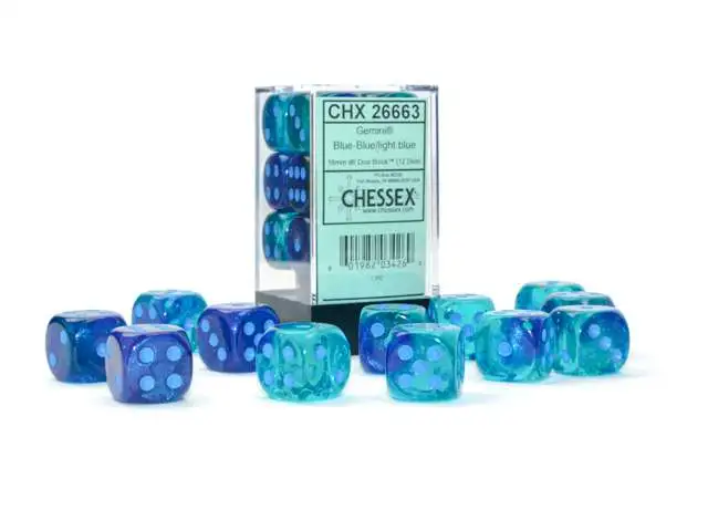 Chessex 6-Sided d6 Gemini 16mm Dice Pack #26663 [Blue - Blue / Light Blue]