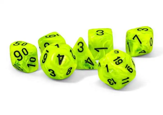 Chessex Mega-hedral 7-Die Set Vortex Dice Pack [Bright Green / Black, Blacklight]