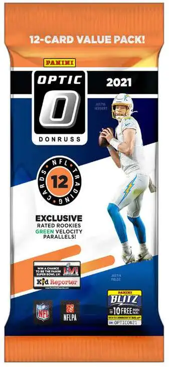 NFL Panini 2021 Donruss Optic Football Trading Card VALUE Pack [12 Cards, Rated Rookies Green Velocity Parallels]