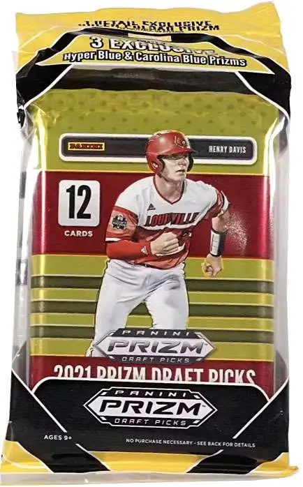 MLB Panini 2021 Prizm Draft Picks Baseball Trading Card CELLO Pack [15 Cards, Hyper Blue & Carolina Blue Prizms]