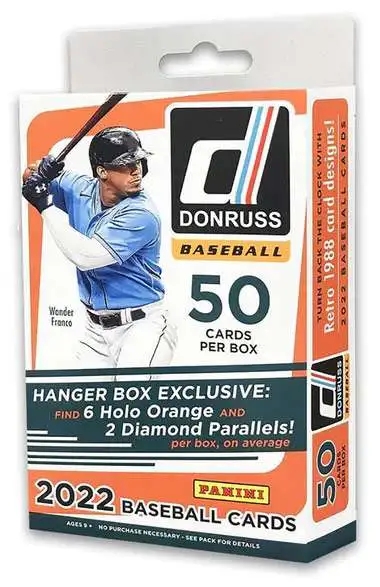 MLB Panini 2022 Donruss Baseball Trading Card HANGER Box [50 Cards, Find Holo Orange & Diamond Parallels!]