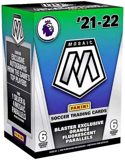 Premier League EPL Panini 2021-22 Mosaic Soccer Trading Card BLASTER Box [6 Packs, Orange Fluorescent Parallels]