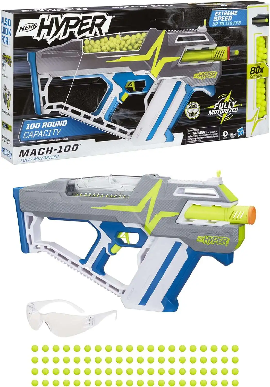 NERF Hyper Mach-100 Blaster [Includes 80x Rounds, Damaged Package]