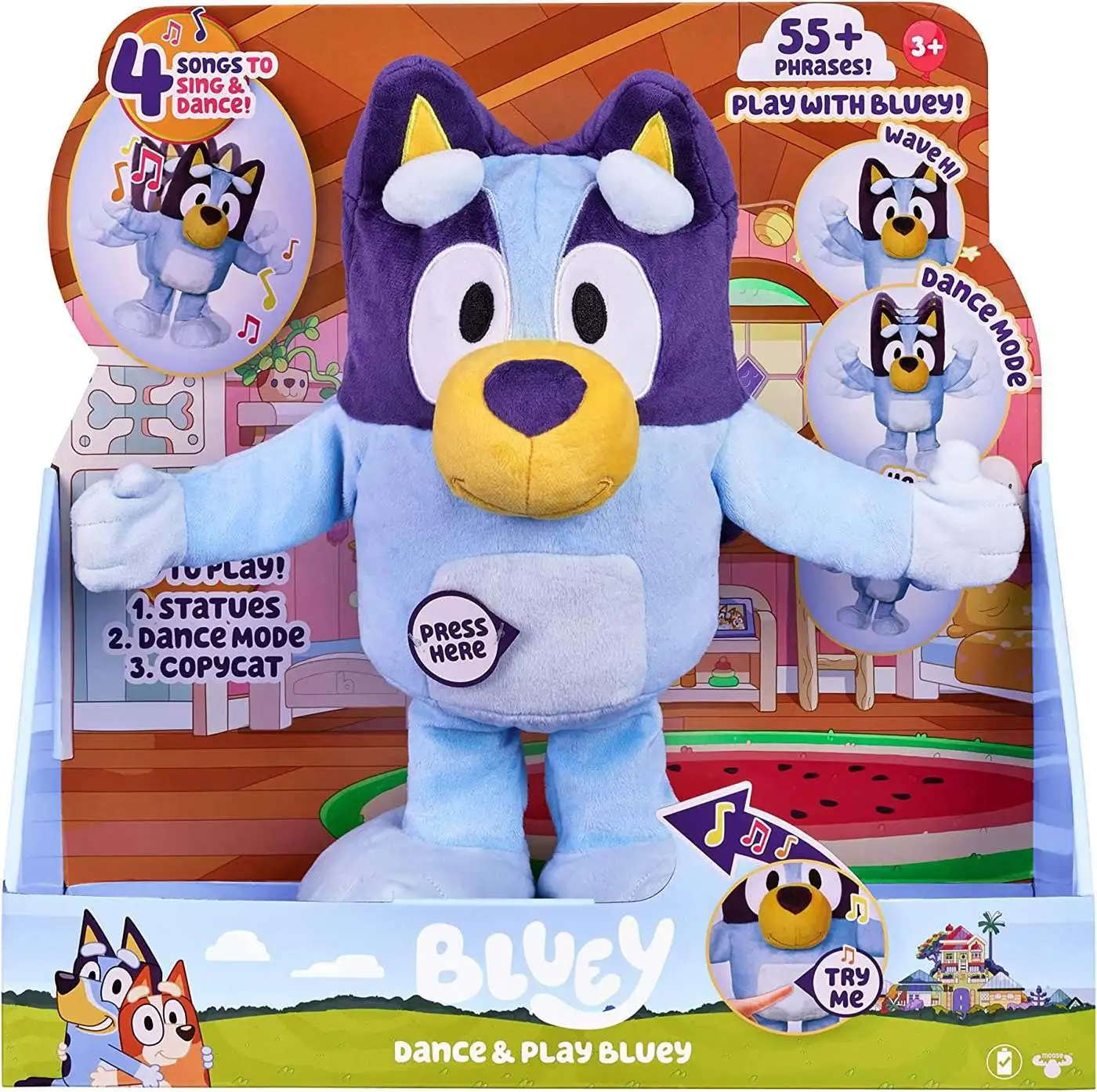 Dance & Play Bluey 13-Inch Interactive Plush Figure [55+ Phrases, 4 Songs to Sing & Dance, Loose]