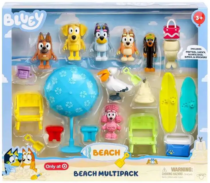 Beach Bluey, Bingo, Pretzel, Lucky, Coco, Snickers & More Exclusive Multipack Playset [Damaged Package]