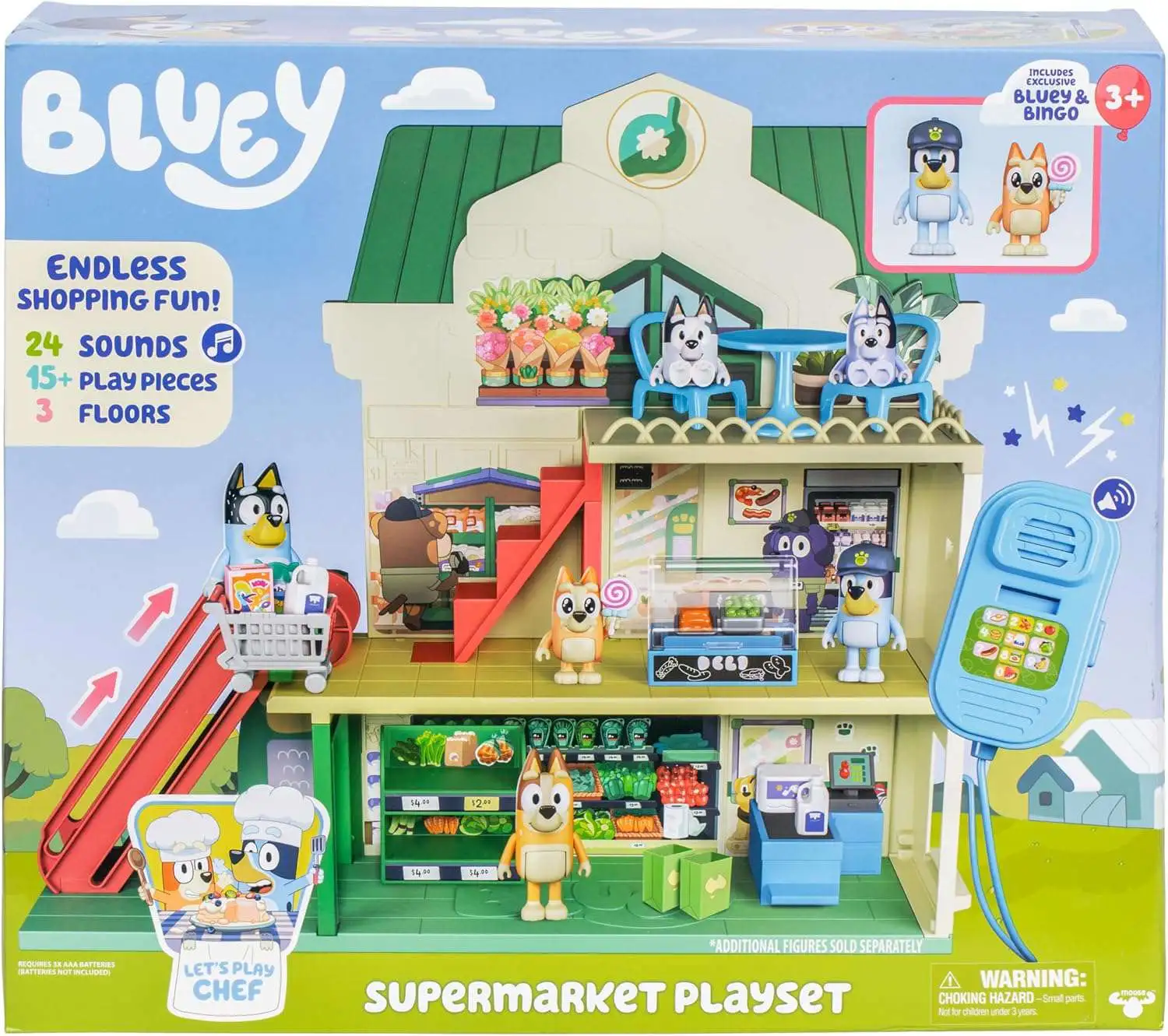 Bluey Let's Play Chef Supermarket Playset [with Bluey, Bingo & Escalator!]