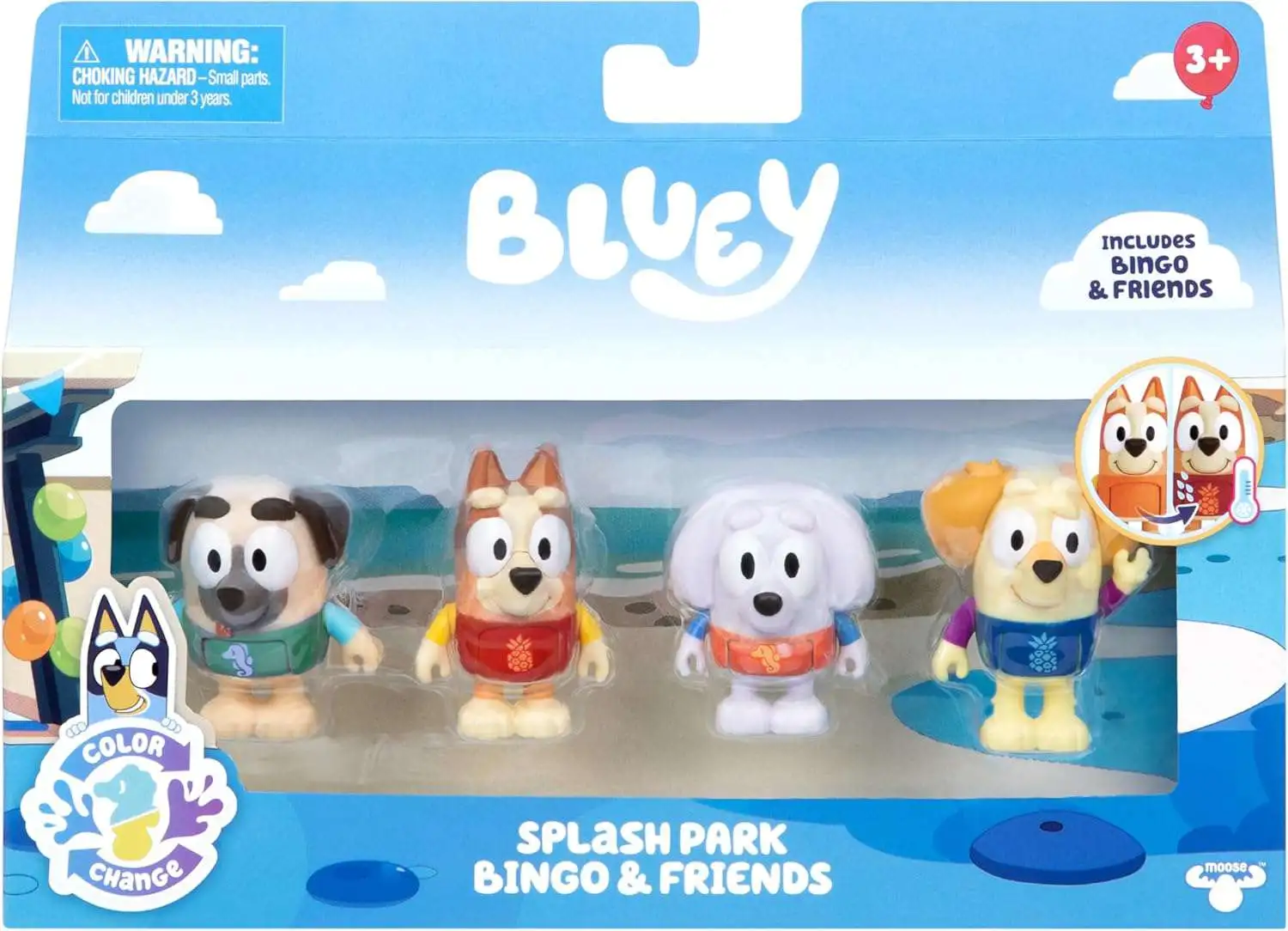 Bluey Color Change Splash Park Bingo & Friends Mini Figure 4-Pack [Bingo, Jasper, Chucky & Lila.]