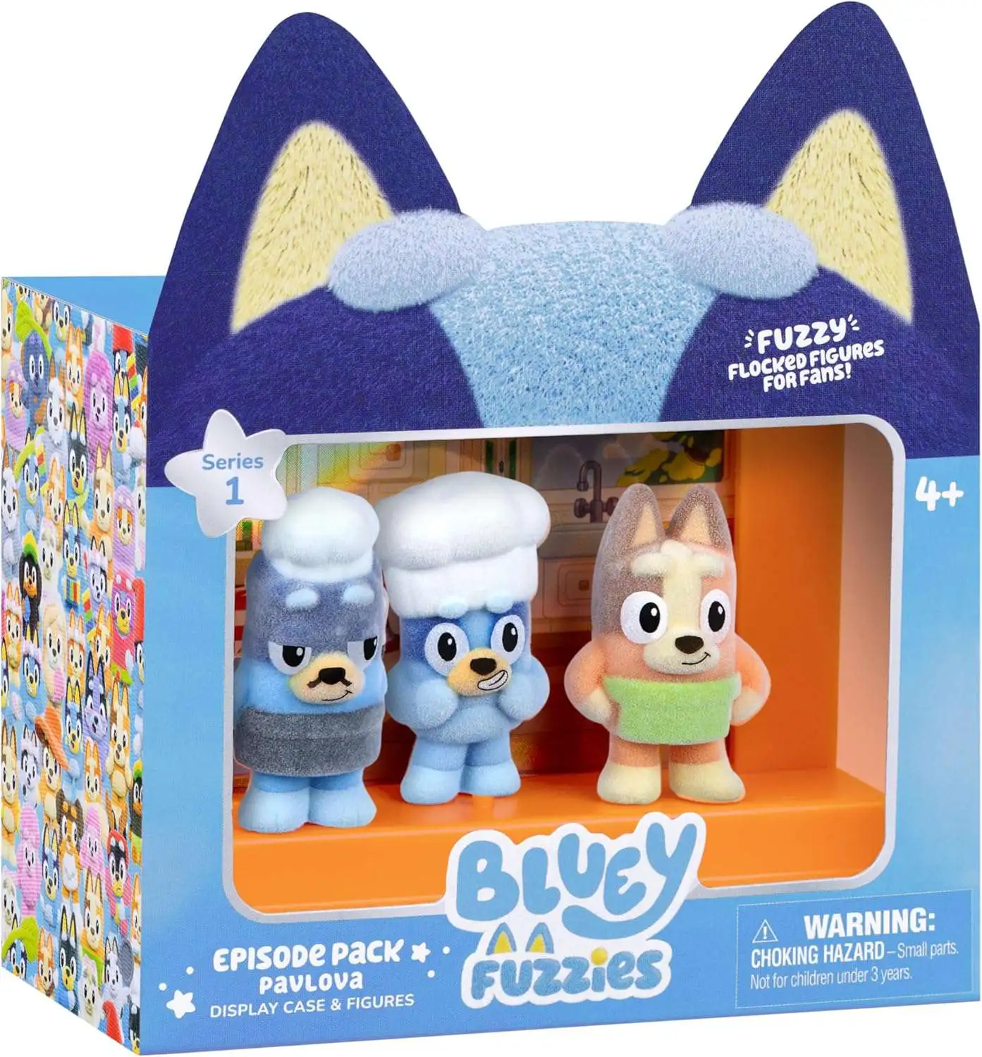 Bluey Fuzzies Episode Pack Pavlova 2-Inch Display Case & 3 Flocked Figures [Bluey, Bandit & Chill]