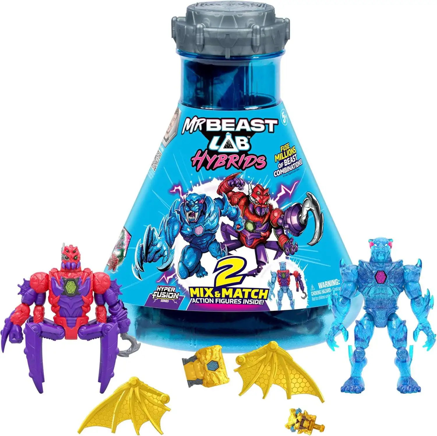 MrBeast Lab Hybrids Hyper Fusion Series Spider vs Energy Panther Mystery 2-Pack [2 Mix & Match Figures, Golden Panther Dragon Build a Figure Parts]