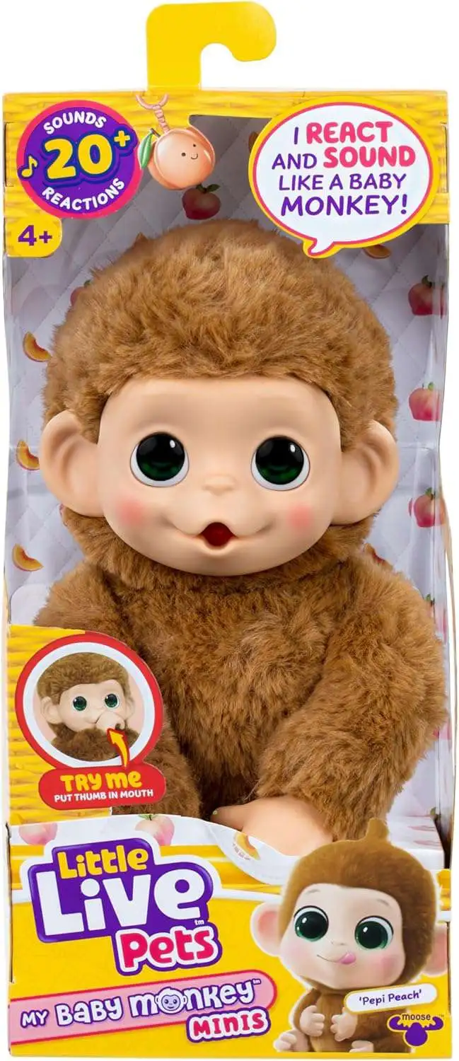 Little Live Pets My Baby Monkey Mini Pepi Peach Electronic Pet [Over 20 Sounds & Reactions!]
