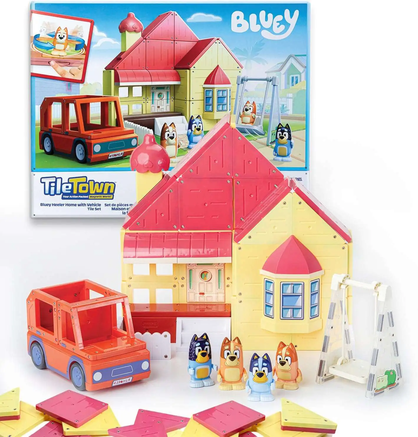 Tile Town Bluey Heeler Family Home with Vehicle Tile Set [52 Pieces]