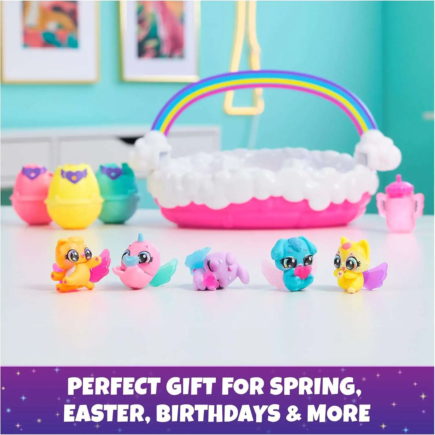 Hatchimals Alive Neon Rainbow Spring Basket Mystery Pack Spin