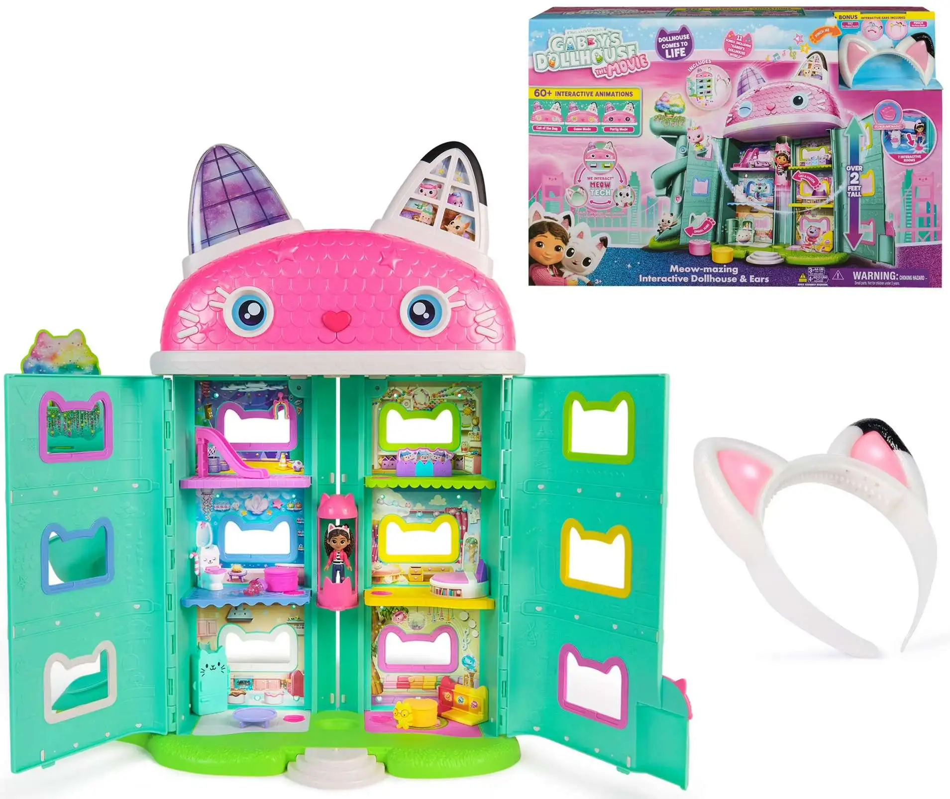 Gabby's Dollhouse The Movie Meow-Mazing interactive Dollhouse & Ears Exclusive Playset [Lights & Sounds!]