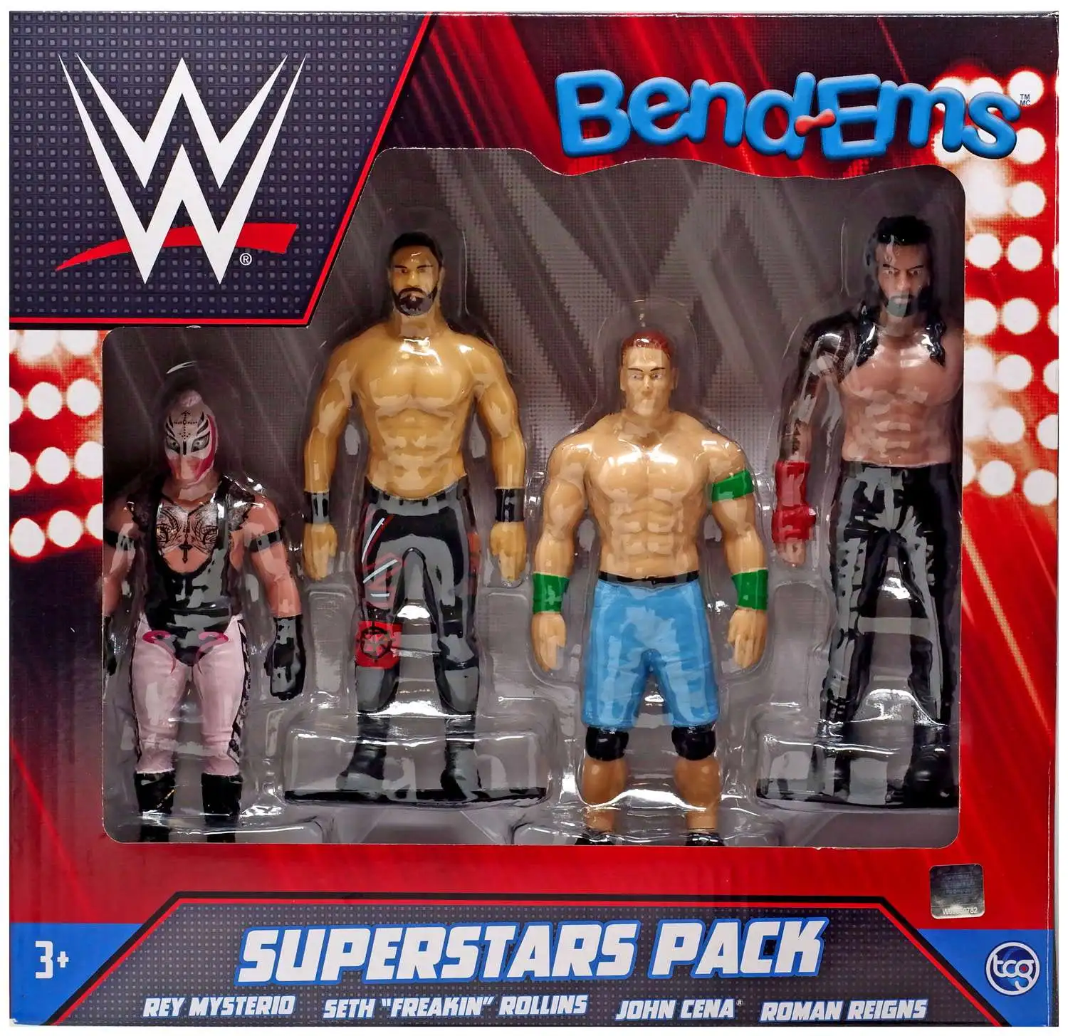 WWE Wrestling Bend-Ems Rey Mysterio, Seth 'Freakin' Rollins, John Cena & Roman Reigns 5-Inch Bendable Figure 4-Pack [Superstars Pack]