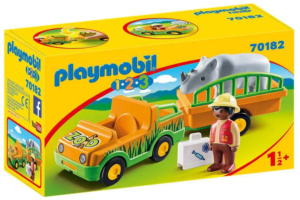 Playmobil 1.2.3 Zoo Vehicle with Rhinoceros Set #70182