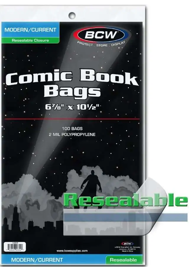 Comic Supplies Modern/Current Resealable Size 6-7/8" X 10-1/2" Comic Bags [100 Pack]