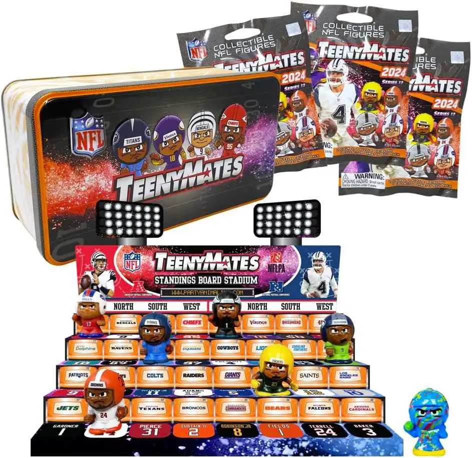 NFL TeenyMates 2024 Football Collector Tin Set 3 Packs, Stadium Display