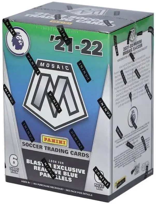 Premier League EPL Panini 2021-22 Mosaic Soccer Trading Card BLASTER Box [6 Packs, Reactive Blue Parallels]