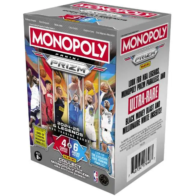 NBA Monopoly 2024-25 & Legends Prizm Basketball Trading Card BLASTER Box [6 Packs, Millionaire White Inserts!]