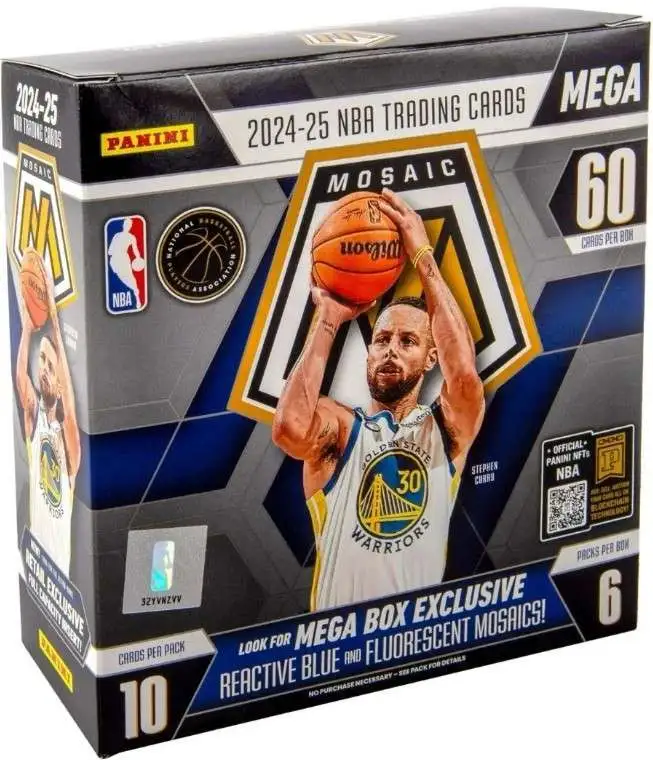NBA Panini 2024-25 Mosaic Basketball Trading Card MEGA Box [6 Packs, Reactive Blue & Fluorescent Mosaics!]