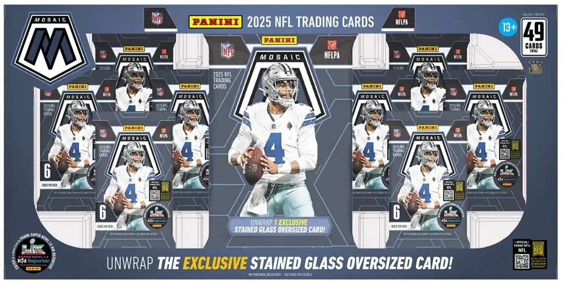 NFL Panini 2025 Mosaic Football Exclusive Trading Card BUNDLE Box [8 Packs + 1 Stained Glass Oversized Card!]