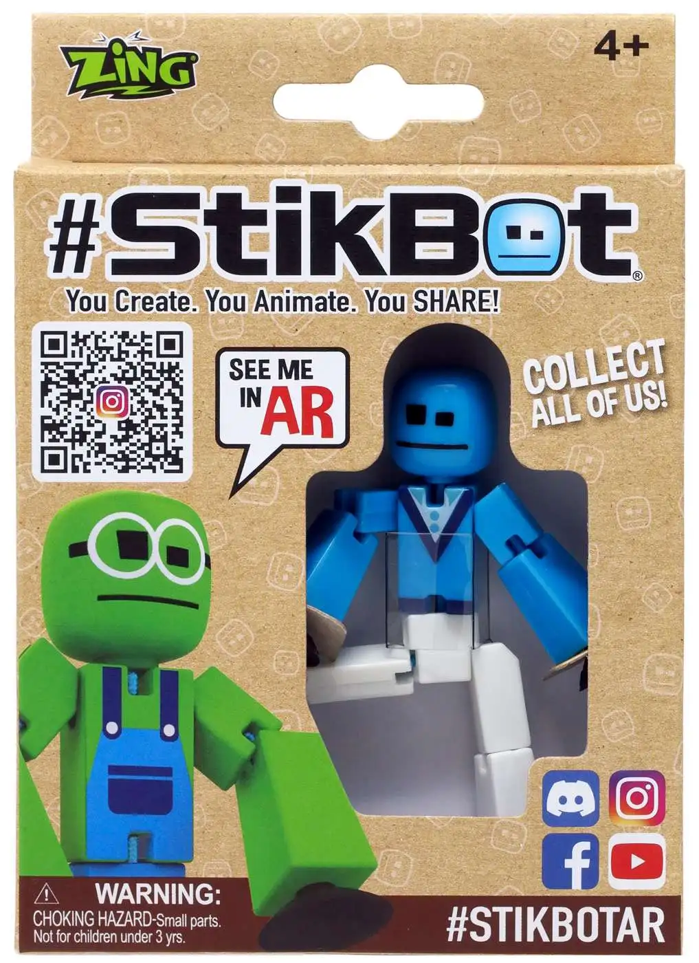 Stikbot Blue Head Torso with White Legs 3 Figure Zing - ToyWiz