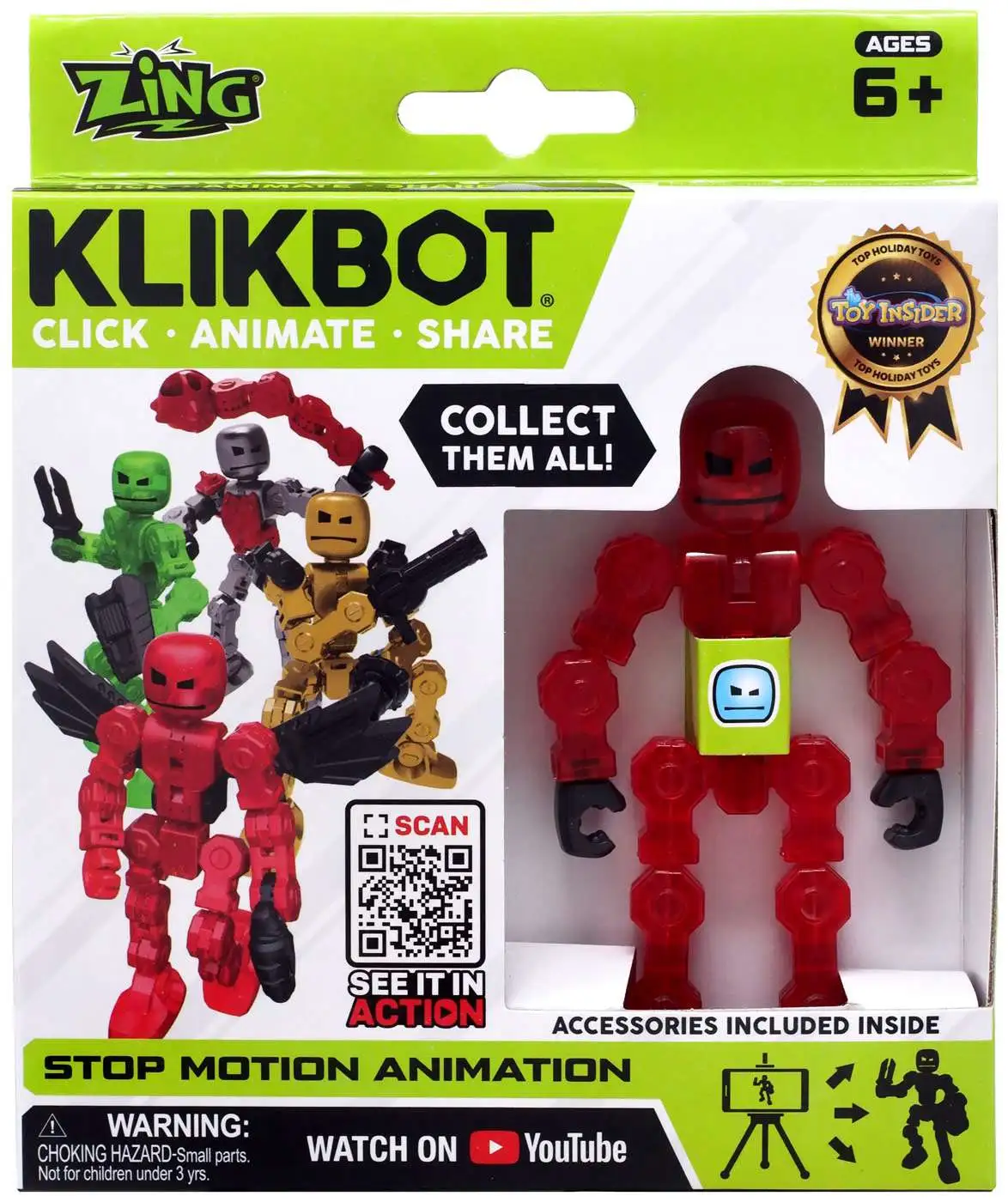 Stikbot Klikbot Red 3 Figure Translucent Zing - ToyWiz