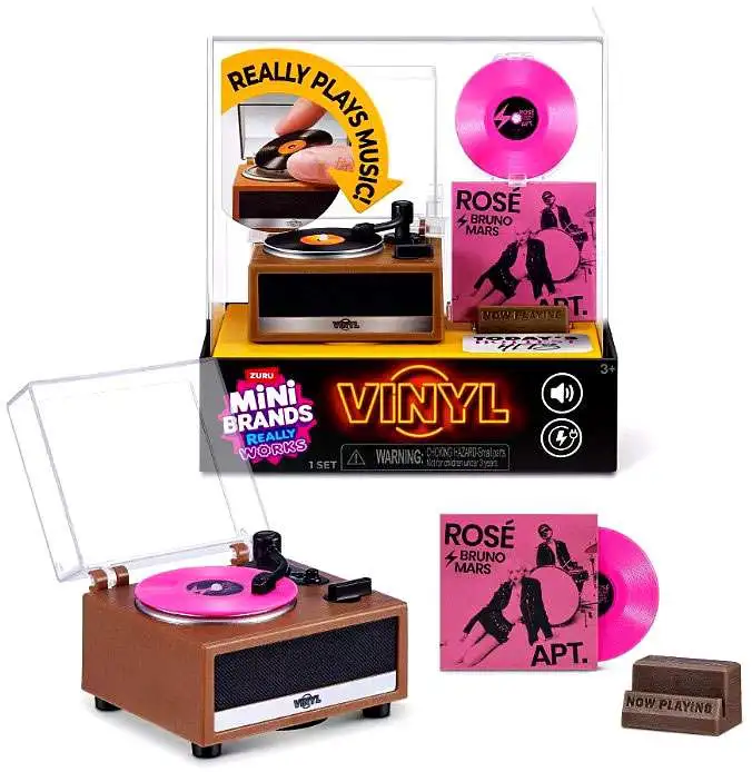 5 Surprise Mini Brands! Really Works Vinyl Record Player Play Set [Features APT by Rose & Bruno Mars Mini Vinyl Record] (Pre-Order ships July)