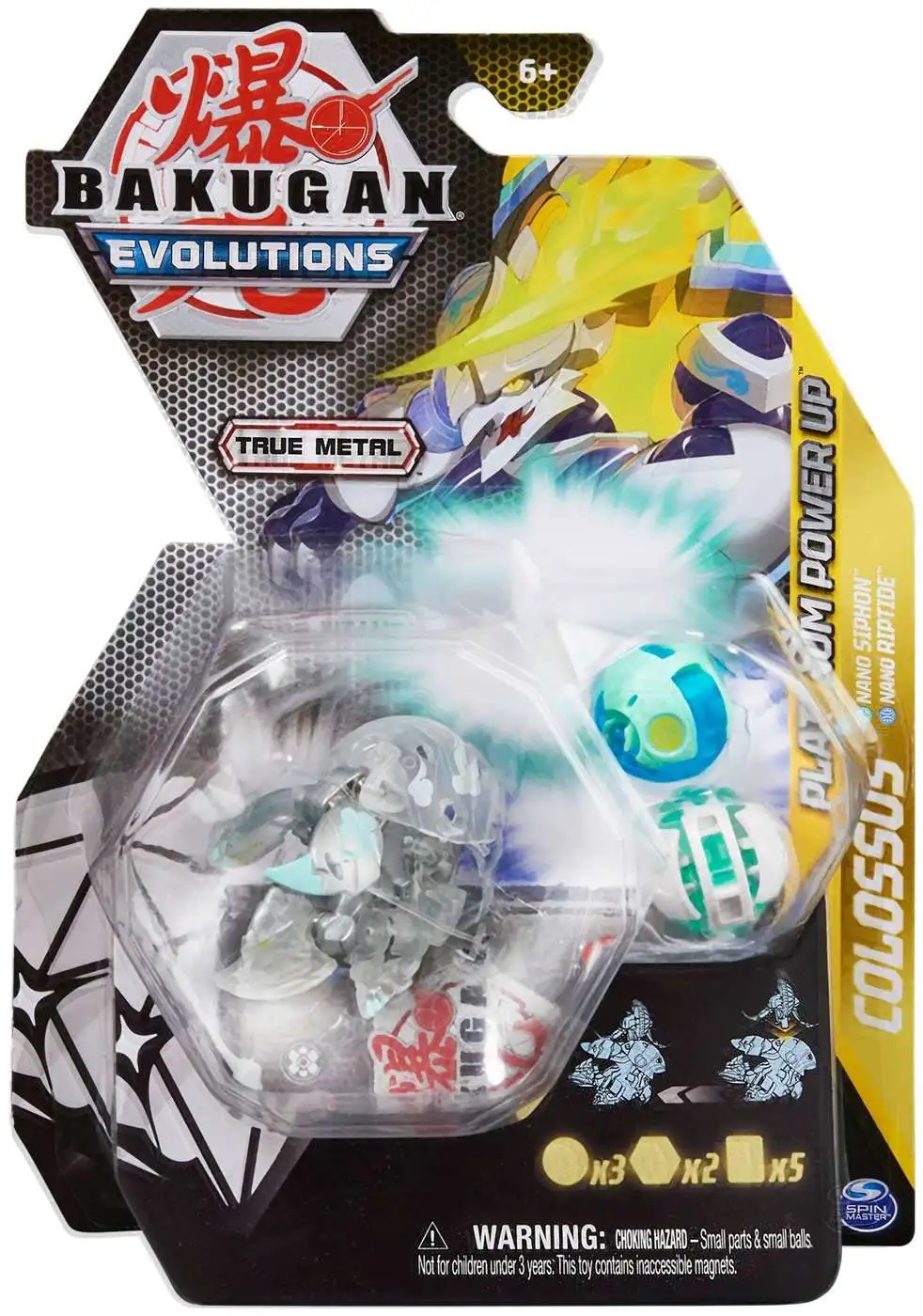 Bakugan Evolutions Platinum Power Up Colossus with nano Siphon & Nano  Riptide Single Figure & Trading Card