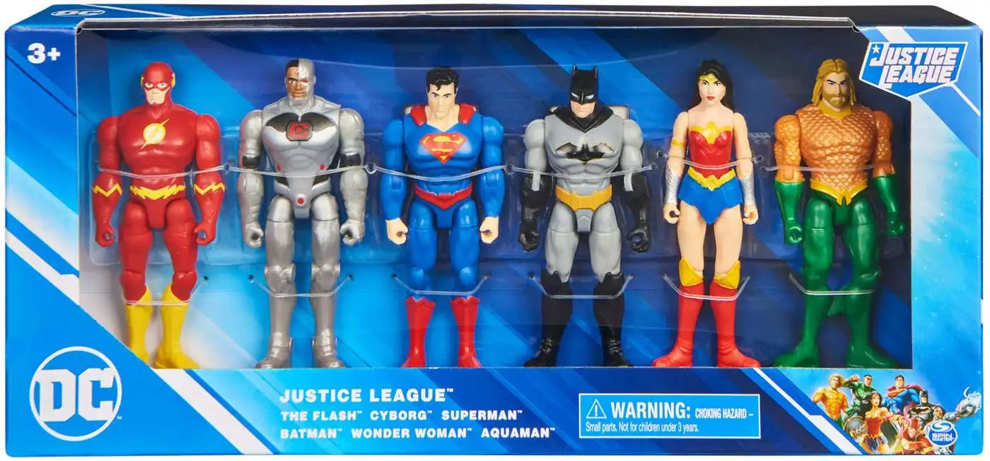 DC Justice League Flash, Cyborg, Superman, Batman, Wonder Woman Aquaman 4  Action Figure 6-Pack Spin Master - ToyWiz