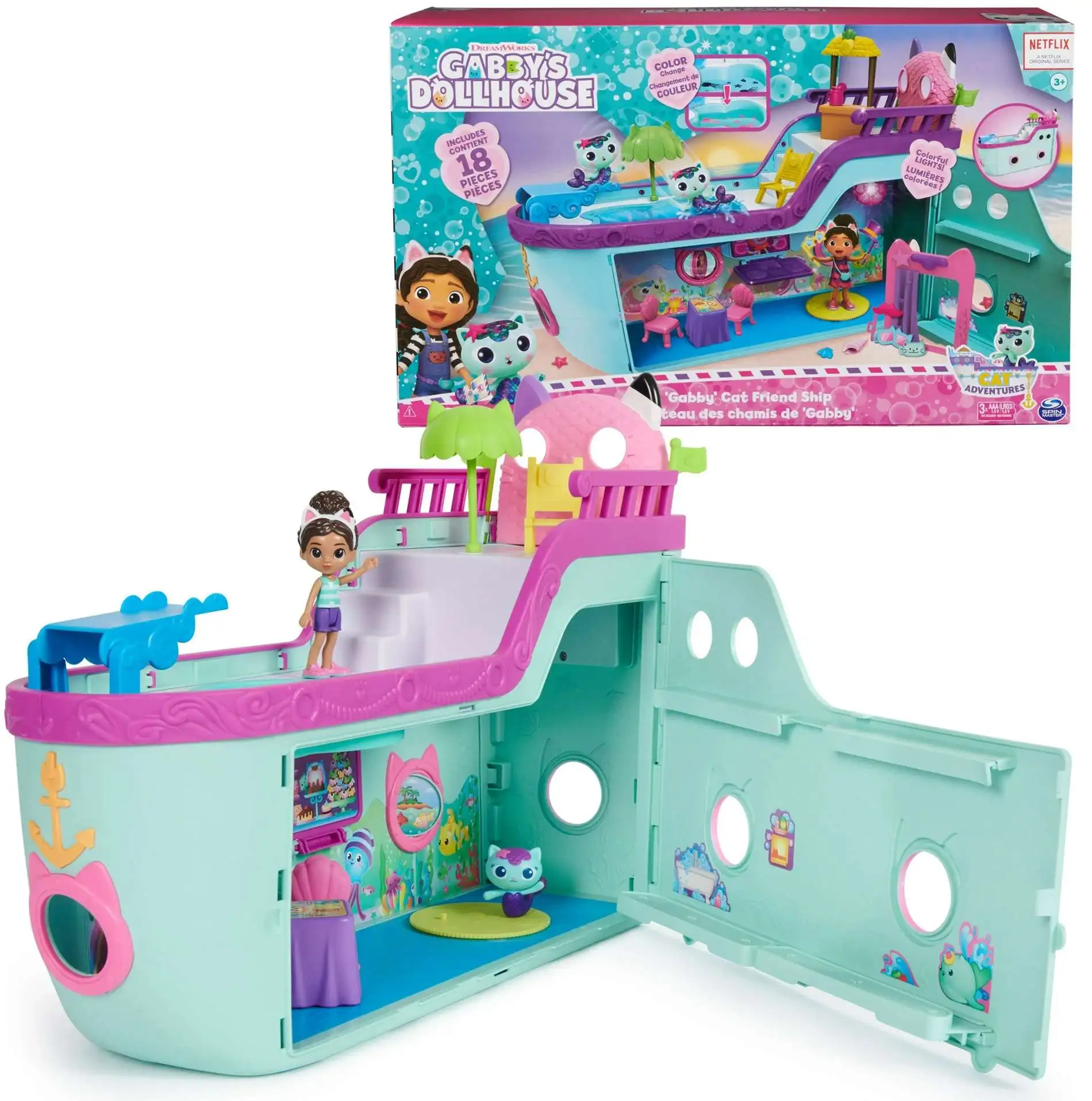 Gabbys Dollhouse Cat Adventures Gabby Cat Friend Ship Playset Spin