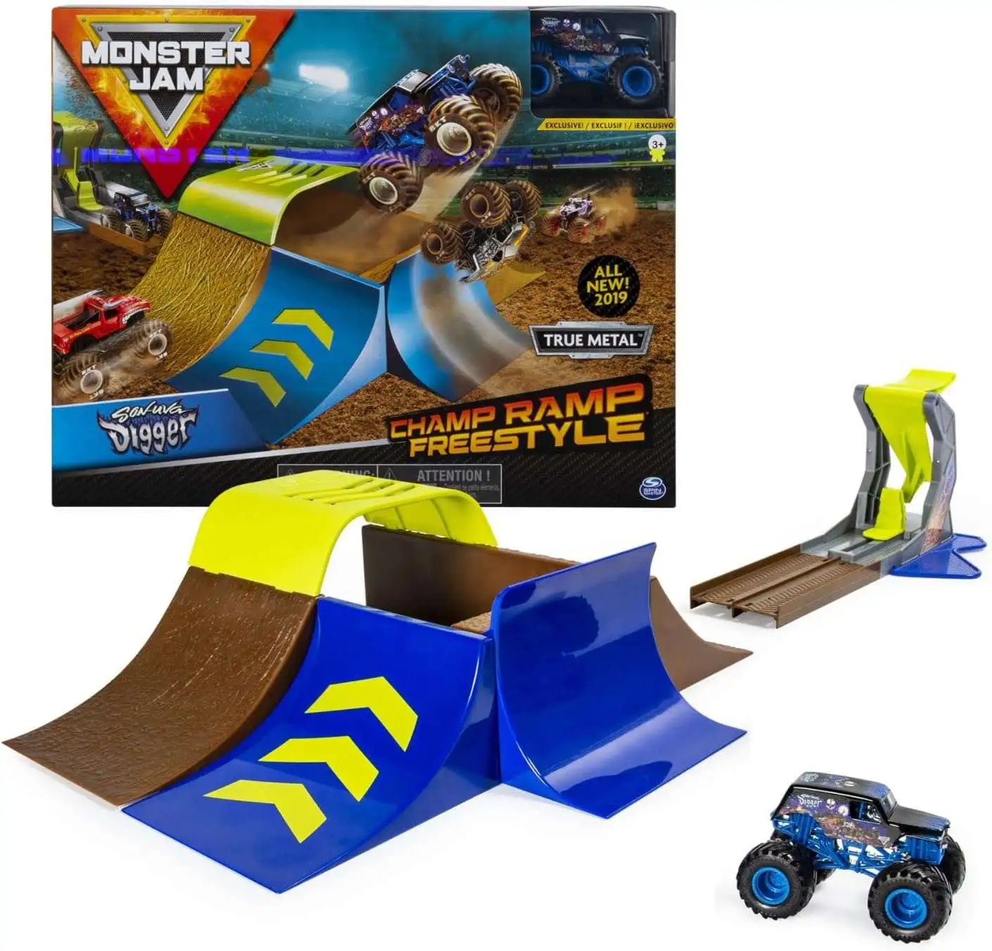 Monster Jam Champ Ramp Freestyle Playset Son-Uva Digger Spin