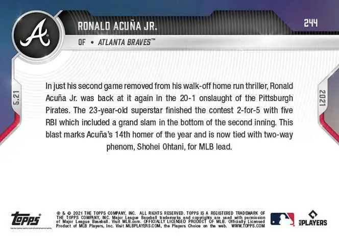 2021 Topps Update RONALD ACUNA JR Black Gold #BG-4 Atlanta Braves MLB ⚾️⚫️