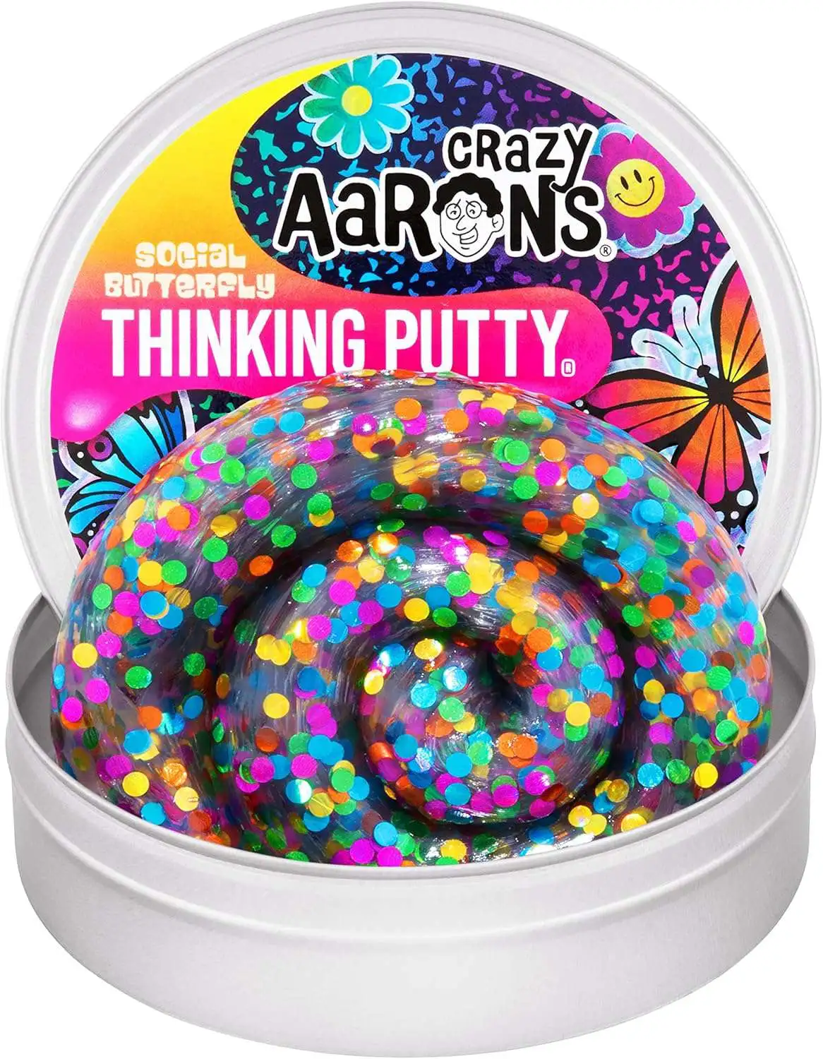 Thinking Putty Social Butterfly Rainbow Confetti 3.2Oz Putty