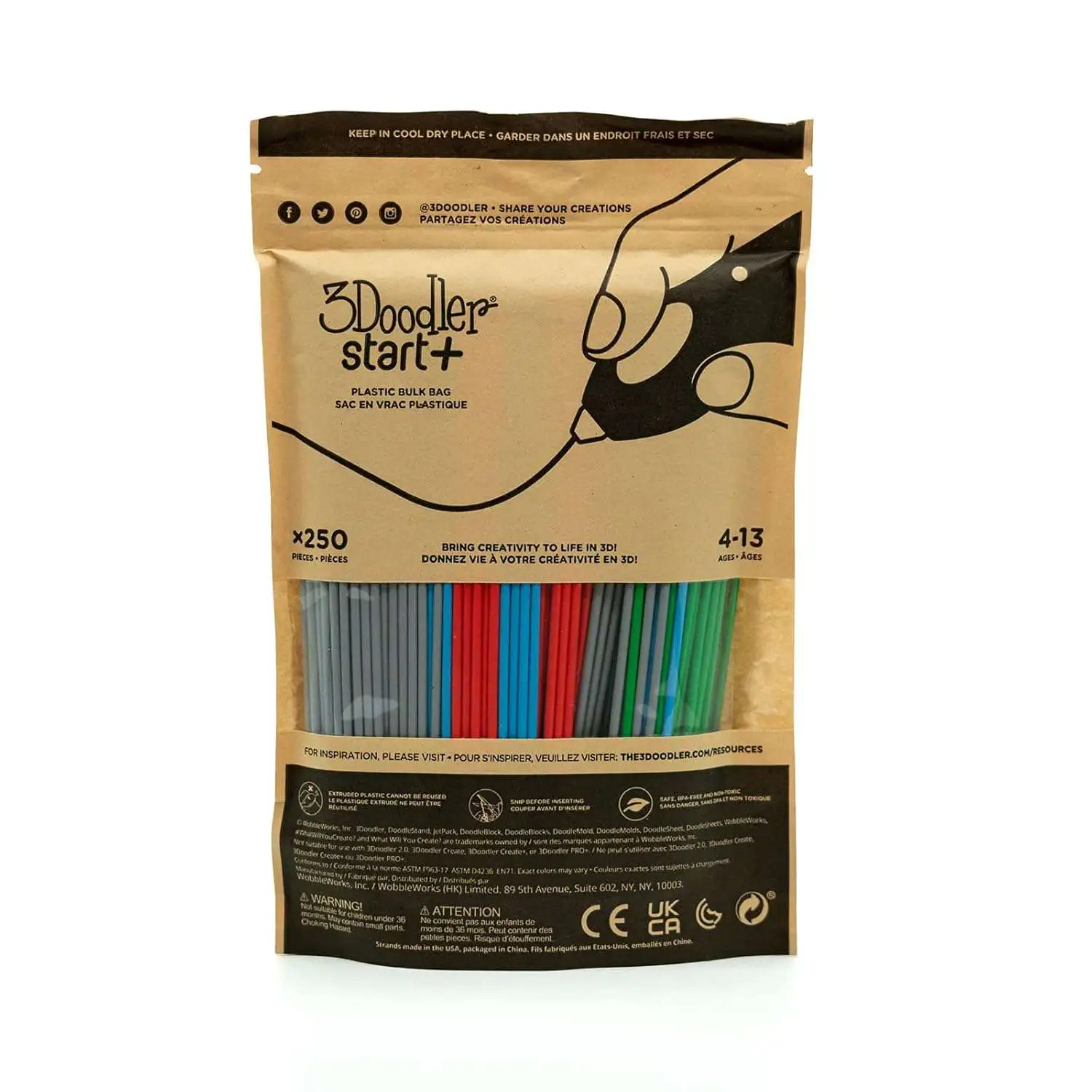 3Doodler Plastic Bulk Bag Refill Pack [x250 Strands, Over 1250 ft!]