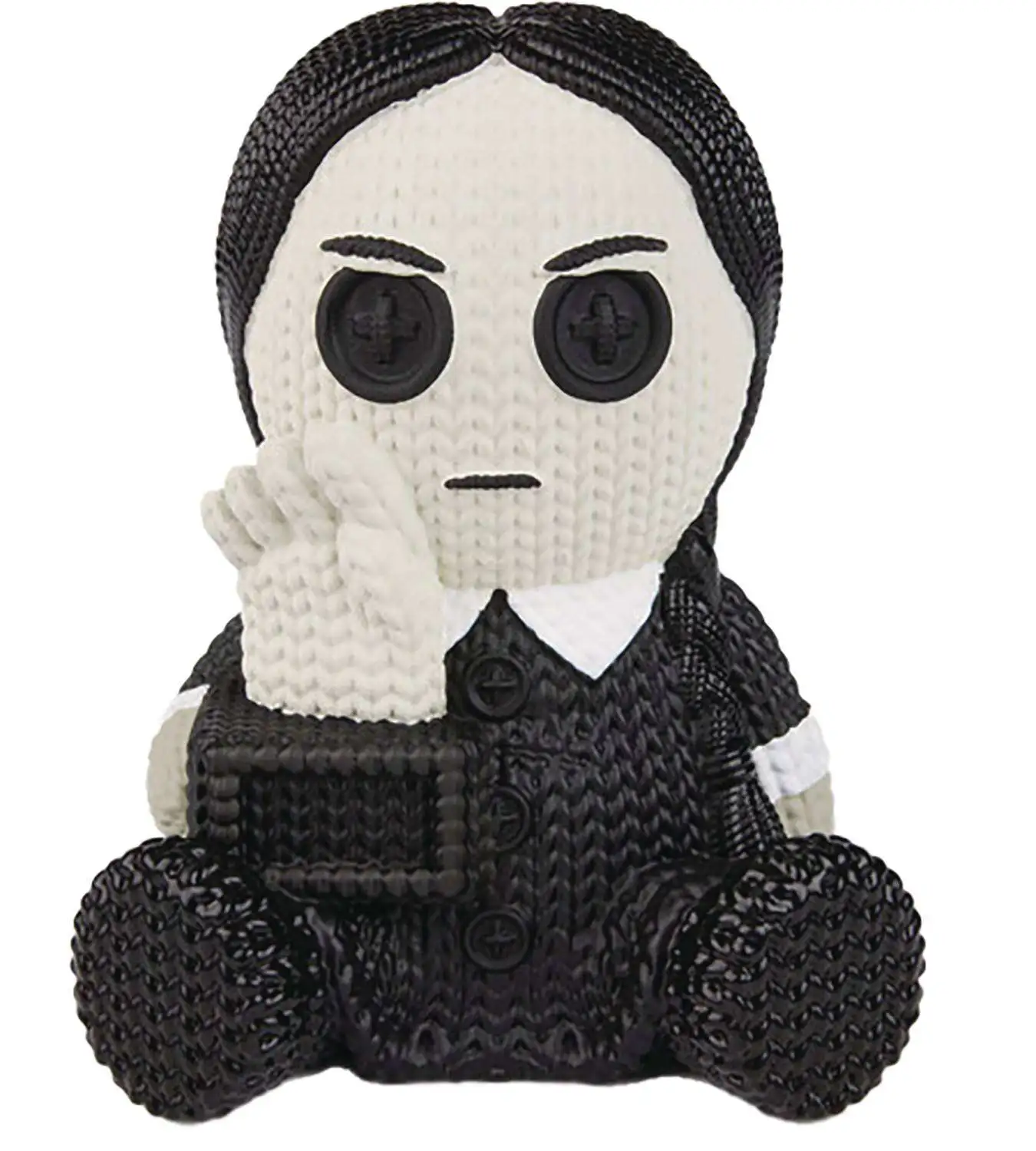 Addams Family Handmade by Robots Wednesday Addams with Thing 6-Inch Knit-Look Vinyl Figure [Black & White, Glow-in-the-Dark] (Pre-Order ships January)