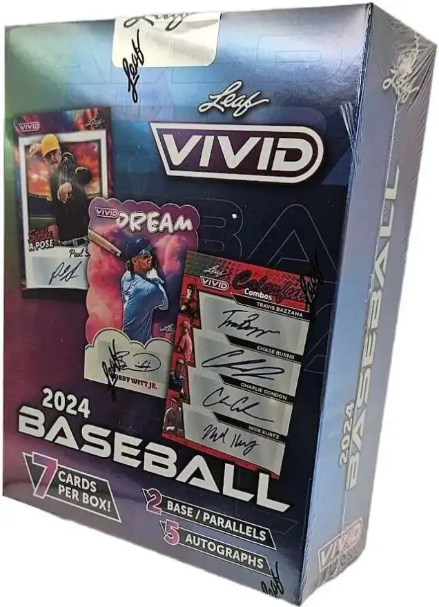 MLB Leaf 2024 Vivid Baseball Trading Card HOBBY Box [2 Base Cards, 5 Autographs Per Box]