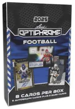 NFL Leaf 2025 Optichrome Football Trading Card HOBBY Box [6 Autographs & 2 Base Cards]