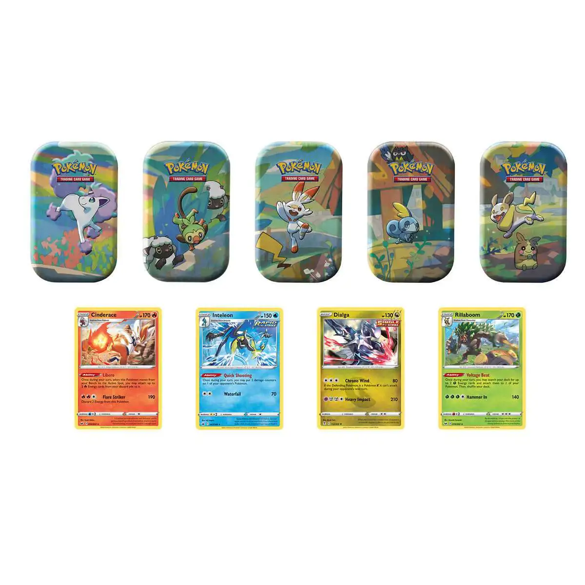 Pokemon Galar Pals Mini Tin 5 Pack- All 5 Characters! 10 Booster Packs | Includes Grookey, Ponyta, Sobble, Yampi and Scorebunny Tins