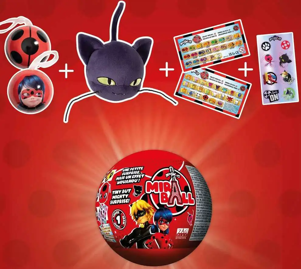 Miraculous Ladybug, 4-1 Surprise Miraball, Toys for Kids with Collectible  Character Metal Ball, Kwami Plush, Glittery Stickers and White Ribbon