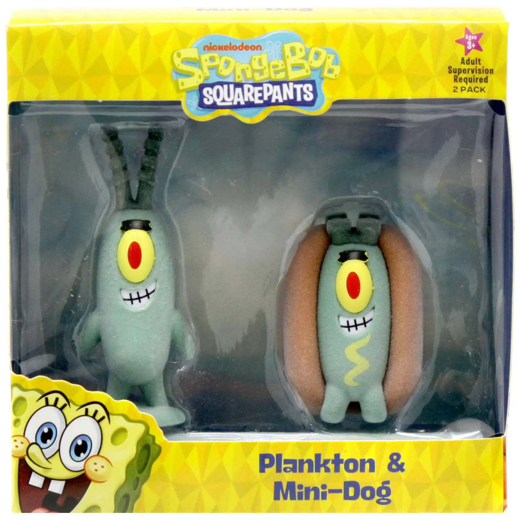 Spongebob Squarepants Plankton & Mini-Dog 2.5-Inch Mini Figure 2-Pack [Flocked]