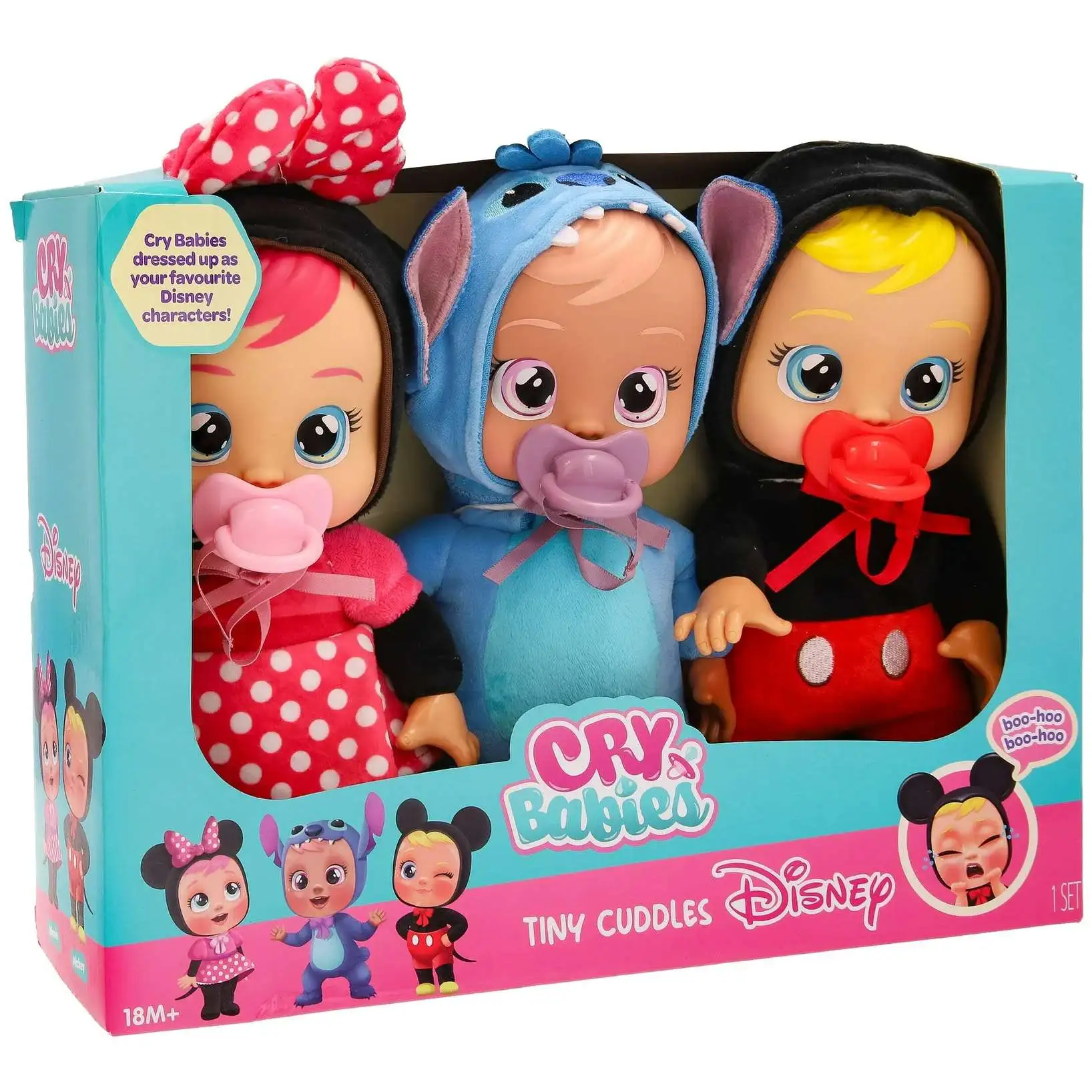 Cry Babies Tiny Cuddles Disney Edition 9-Inch Plush Figure 3-Pack [Minnie, Mickey & Stich]