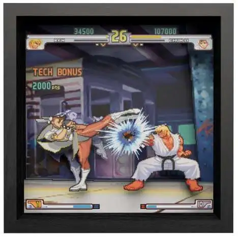 Pixel Frames Street Fighter III 3rd Strike Moment #37 Chun-Li Ryu Fight 9x9  inches Shadow Box Art - Officially Licensed by Capcom 