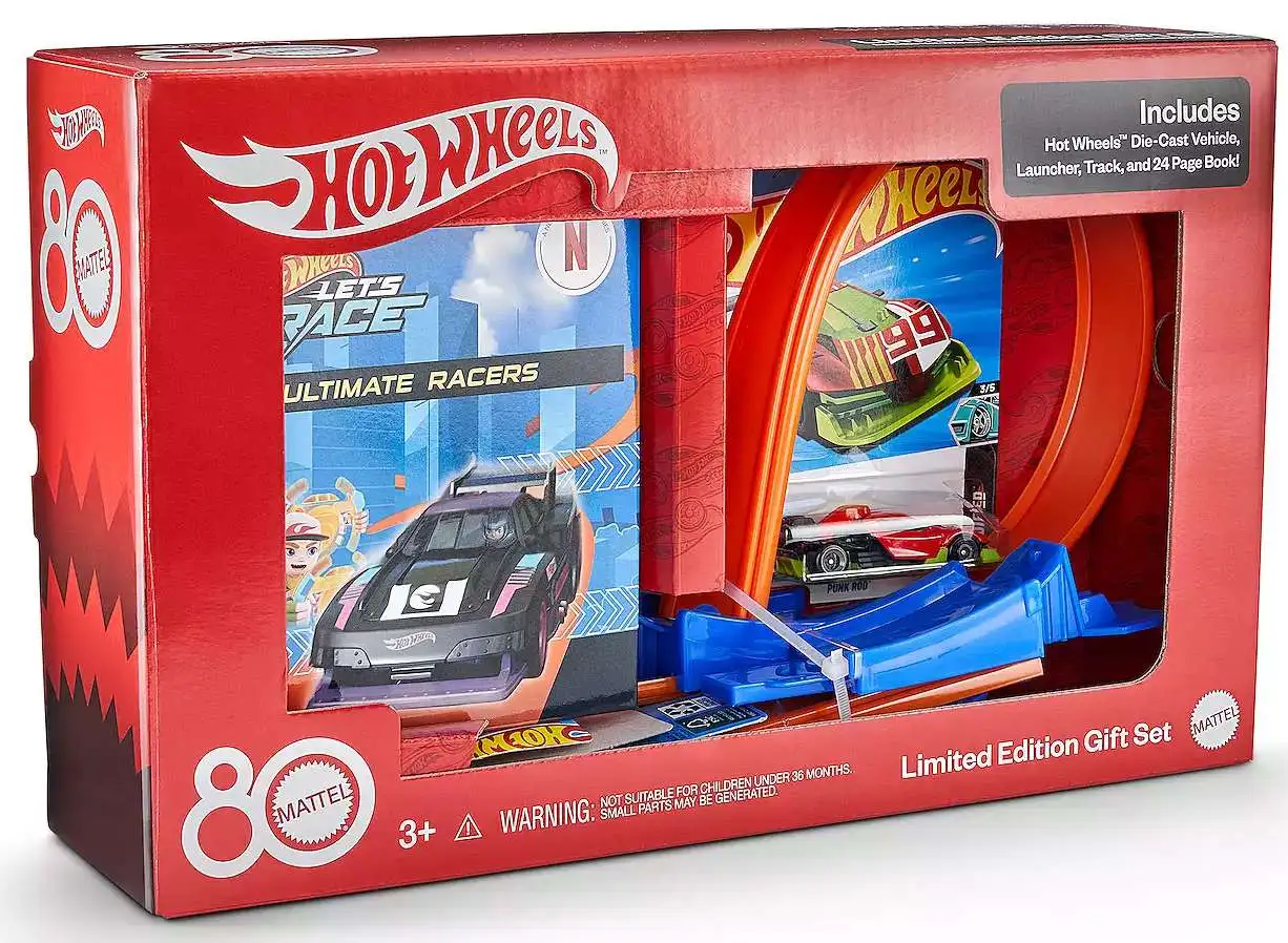 Hot Wheels Speed Snap Stunt Tracks Diecast Vehicle, Launcher, Track & 24 Page Book Exclusive Gift Set