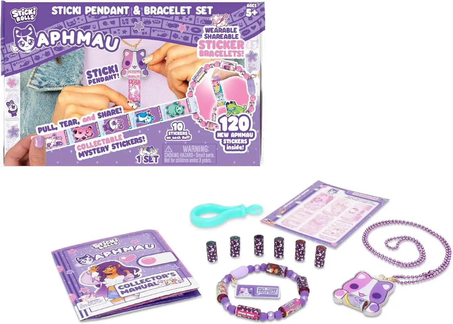 Sticki Rolls Aphmau Sticki Pendant & Bracelet Set Multipack [120 Stickers! ]