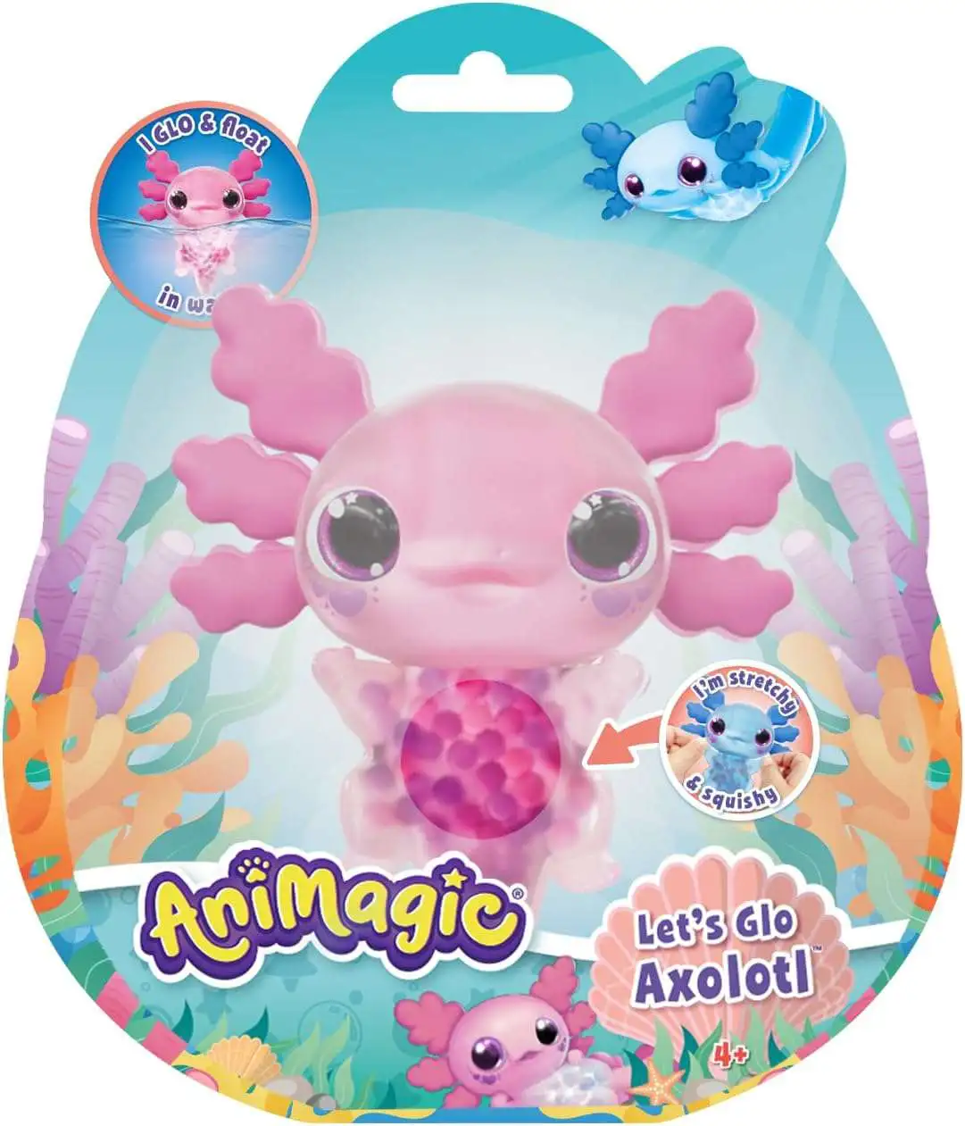 Animagic Let's Glo Axolotl PINK Figure [Floats & Glow's in Water!]