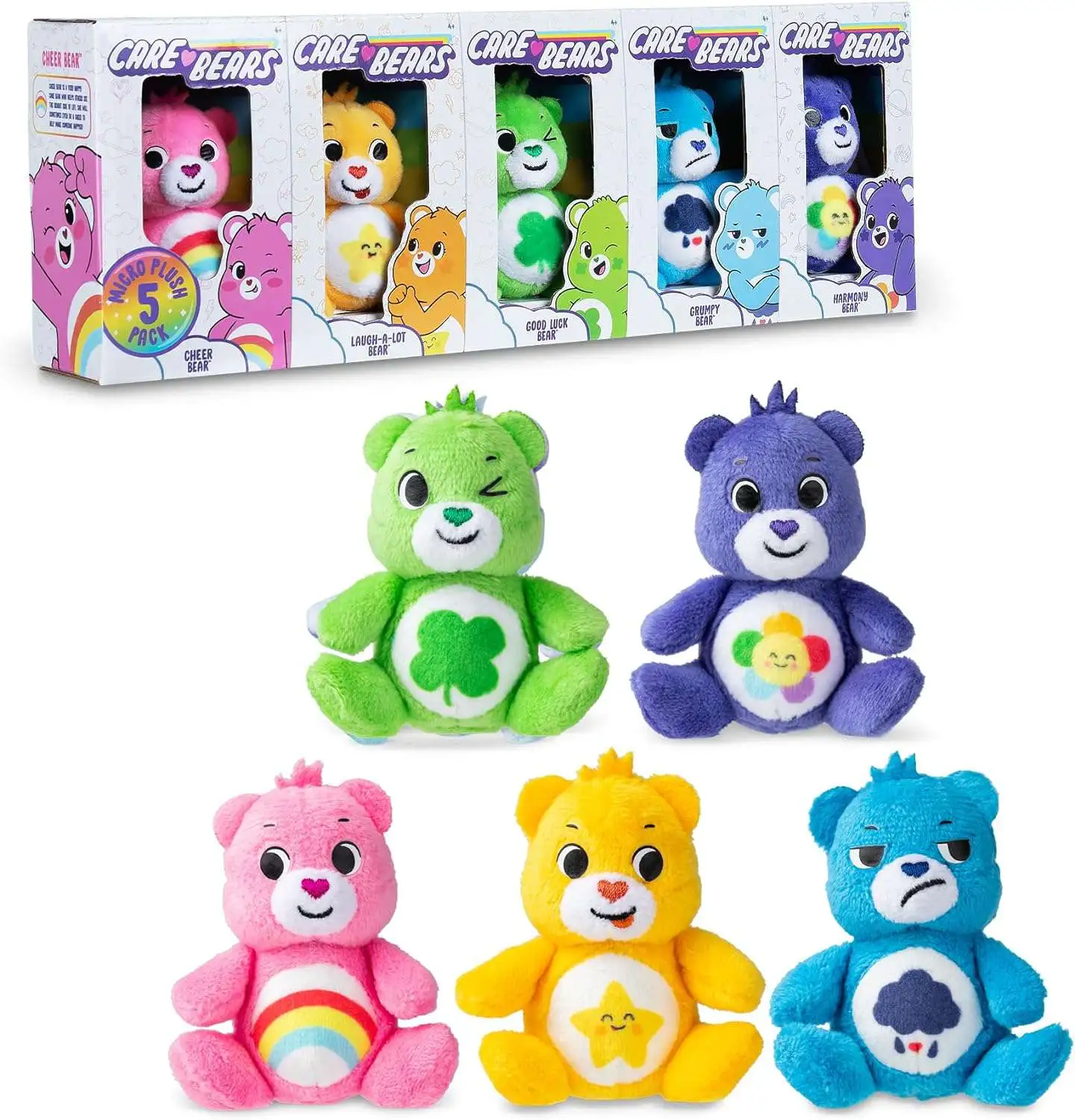 Care Bears Cheer Bear Laugh A Log Bear Good Luck Bear Grumpy Bear Harmony Bear 3 Micro Plush 5 Pack Basic Fun ToyWiz