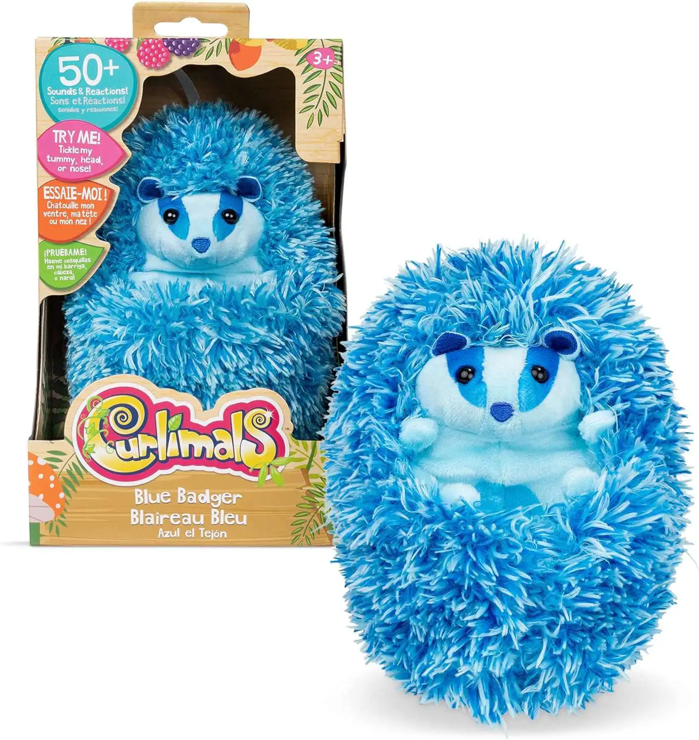 Curlimals Blue Badger Interactive Plush Figure