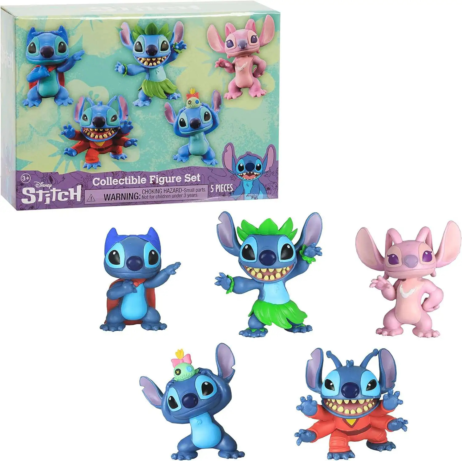 Disney Lilo & Stitch Superhero Stitch, Hula Stitch, Alien Stitch, Angle & Stitch with Scrump Figure 5-Pack